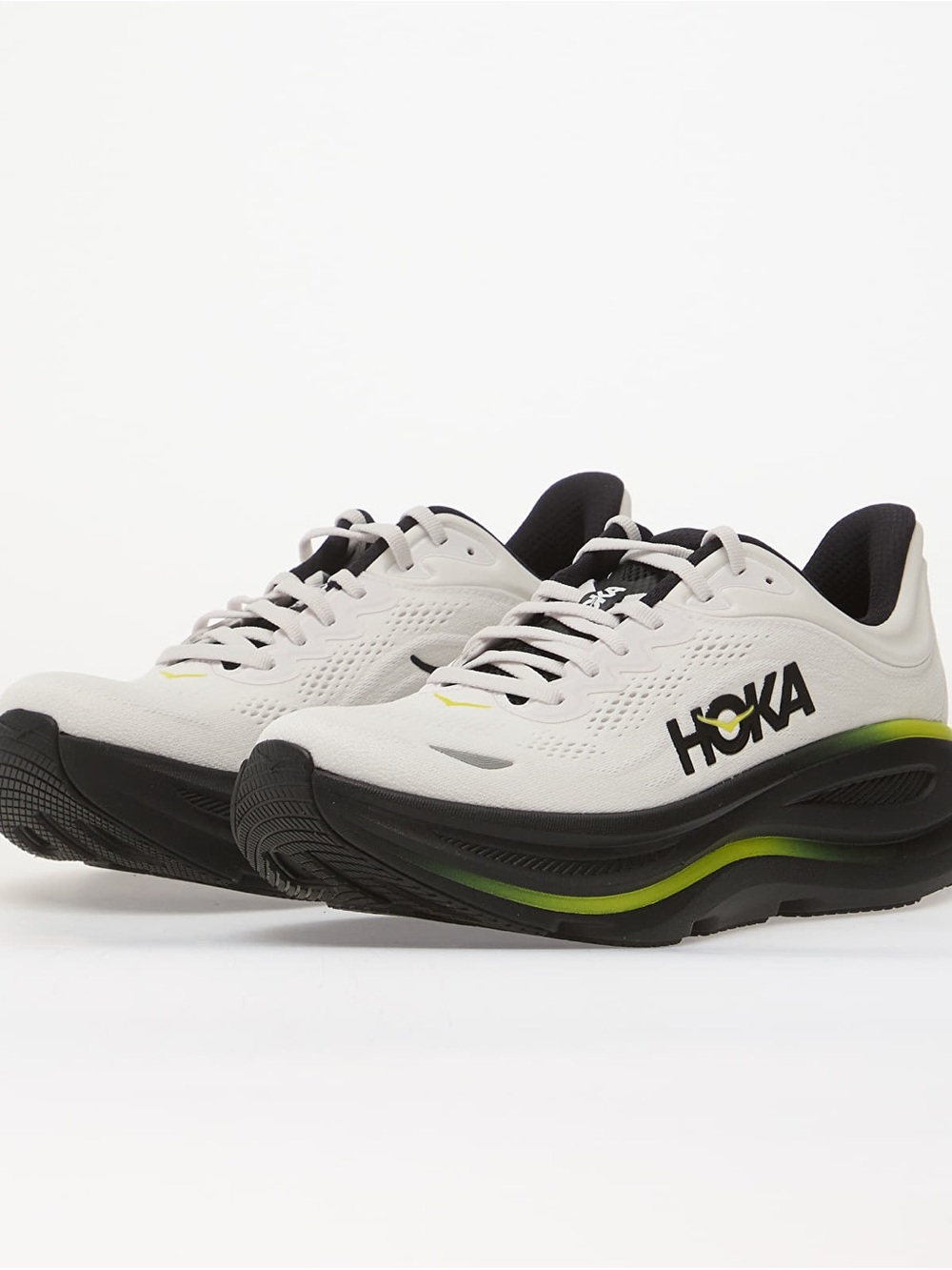 Hoka One One Bondi 9 Men's White and Black Running Shoes with Lime Accent NWOT